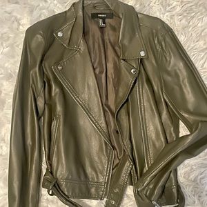 Olive Green Faux Leather Jacket, Size Medium